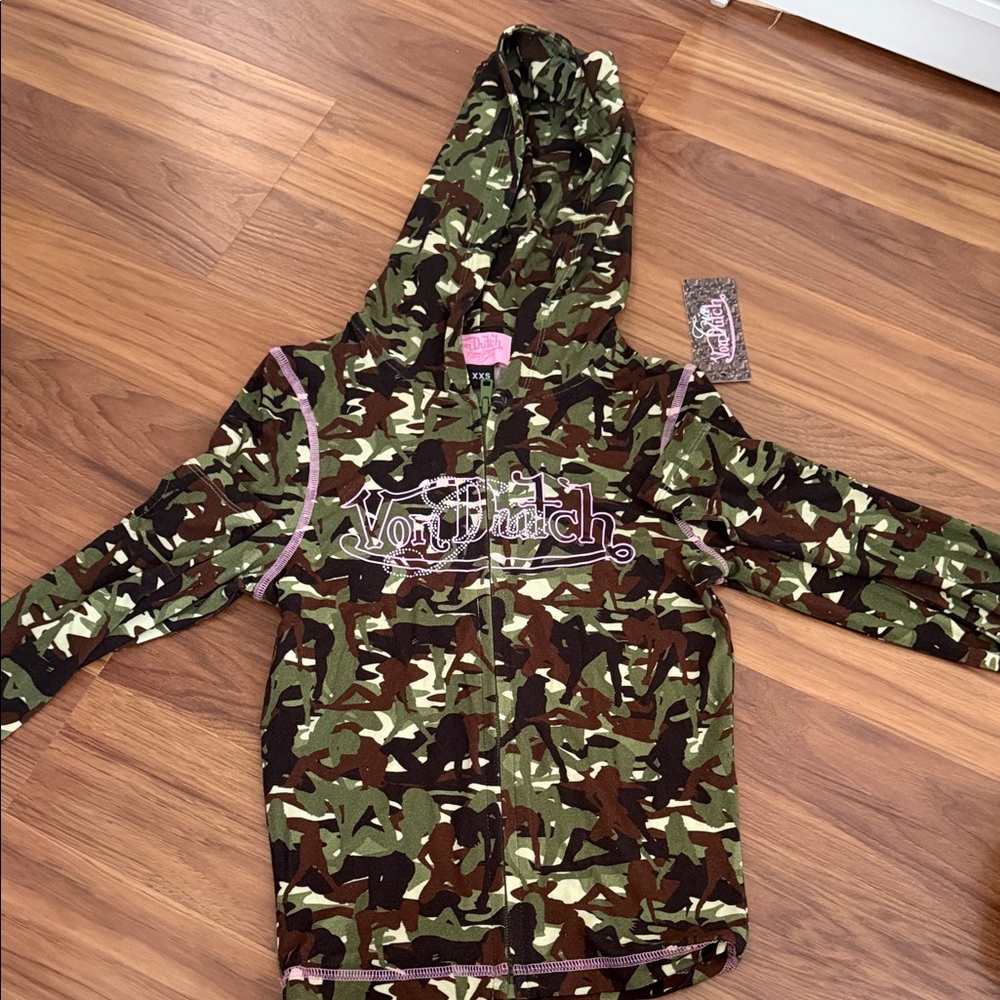 IamGia X Von Dutch Womens Green Camouflage Hoodie